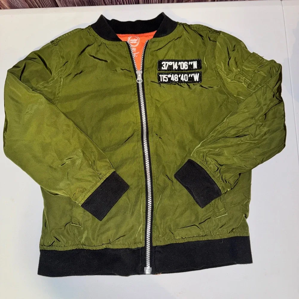 Wonder Nation Bomber Jacket and Jeans Set Boys S 6-7 Green Blue Distressed Patch